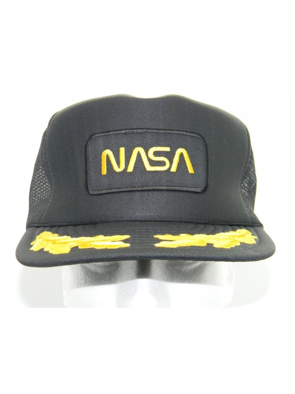 VTG 80s San Sun NASA Worm Logo Hat Gold Yellow Scrambled Eggs Trucker Snapback